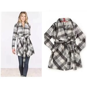NWT Matilda Jane Womens XS Black Grey Plaid Check It Twice Jacket Sweater Coat